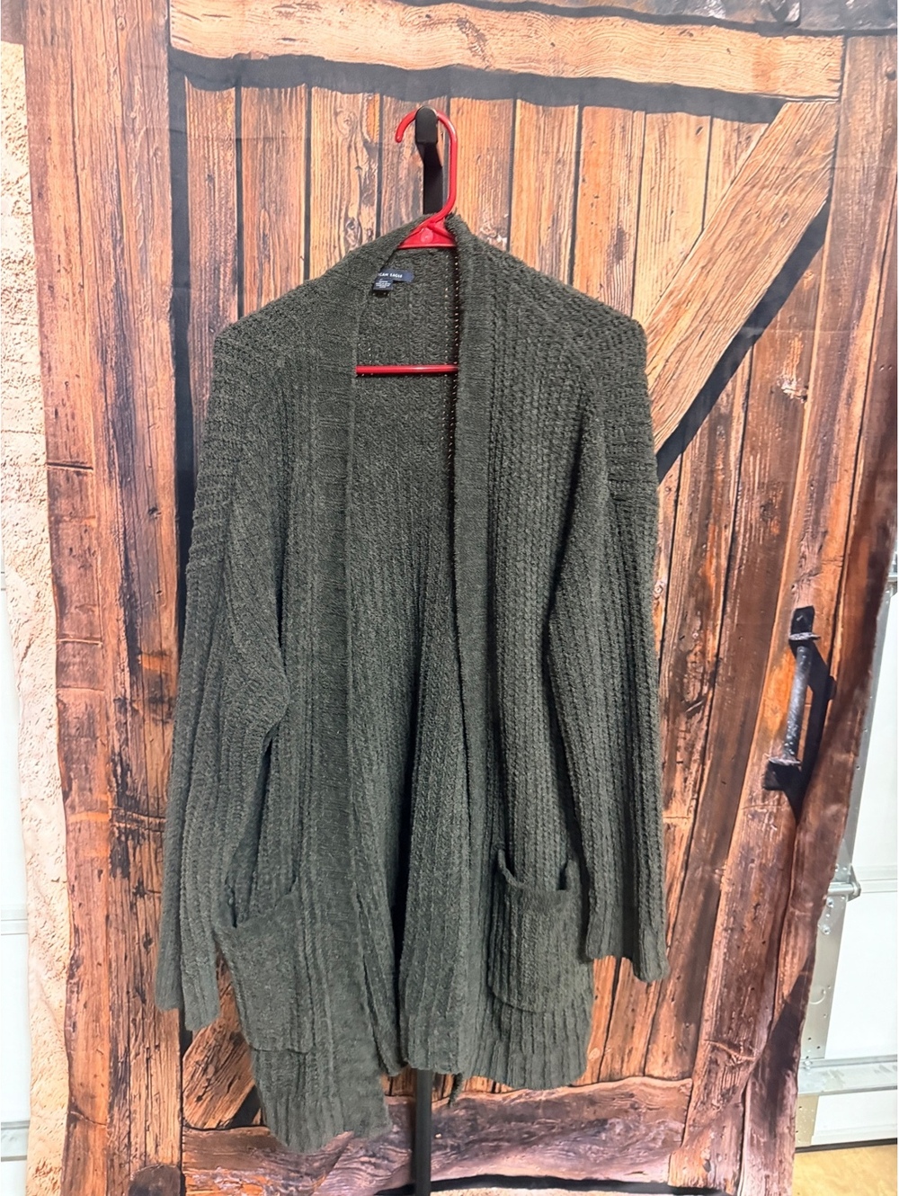 American Eagle Olive Green Open Front Knit Cardigan Sweater Medium